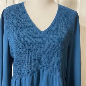 Grace Karin 2XL Layered Dress Blue Smocked Bodice Ruffled Sleeves Flowing